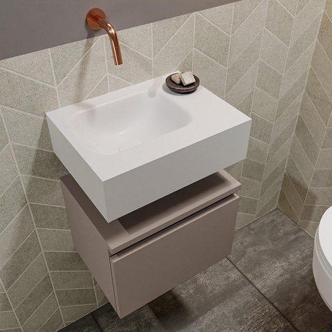MONDIAZ ANDOR Toiletmeubel 40x30x30cm met 0 kraangaten 1 lades smoke mat Wastafel Lex links Solid Surface Wit SW474009
