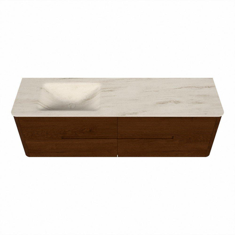 Mondiaz CIRO-DLUX Ensemble de meubles de salle de bains - 160x45x50cm - Plan vasque solid surface Meli - 1 vasque à gauche - 1 trou de robinet - 4 tiroirs - Ruby SW1531790