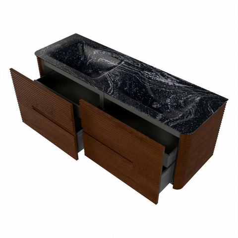 Mondiaz CIRO-DLUX Badkamermeubelset - 140x45x50cm - Solid surface wastafel Lava - 2 wasbak Dubbel - zonder kraangaten - 4 lades - Ruby SW1531598