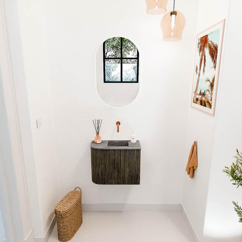 Mondiaz JOYA-DLUX 51.6cm toiletmeubel - ronding links kleur Shadow - Wastafel FAYE positie Rechts Zonder kraangat kleur Sombra. SW1425215