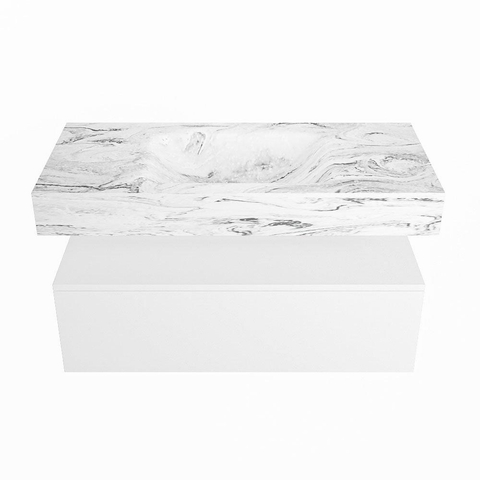 Mondiaz ALAN-DLUX Ensemble de meuble - 100cm - meuble Talc mat - 1 tiroir - Lavabo Cloud Glace suspendu - vasque Centre - 1 trou de robinet SW805810