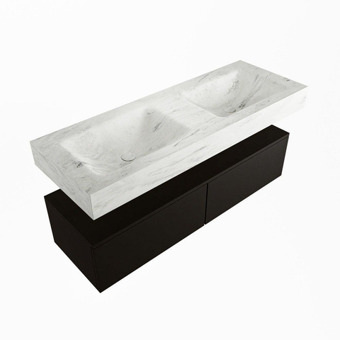 Mondiaz ALAN-DLUX Ensemble de meuble - 130cm - meuble Urban mat - 2 tiroirs - Lavabo Cloud Opalo suspendu - vasque Gauche et droite - 0 trous de robinet SW806553