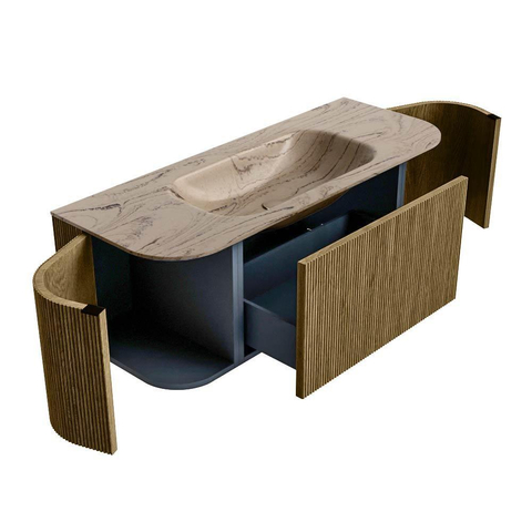 MONDIAZ KURVE-DLUX Meuble de salle de bains 120cm arrondi Gauche + Droite couleur Dusk avec 1 tiroir et 2 portes. Lavabo BIG SMALL Central 1 trou de robinet Arena. SW1431347