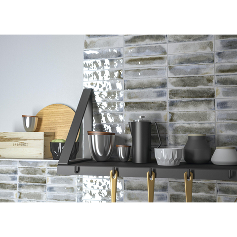 Terravito Giavelo wand- en vloertegel - 6x24.6cm - 8.4mm - Rechthoek - Overig - glans grijs - Grey SW1601883