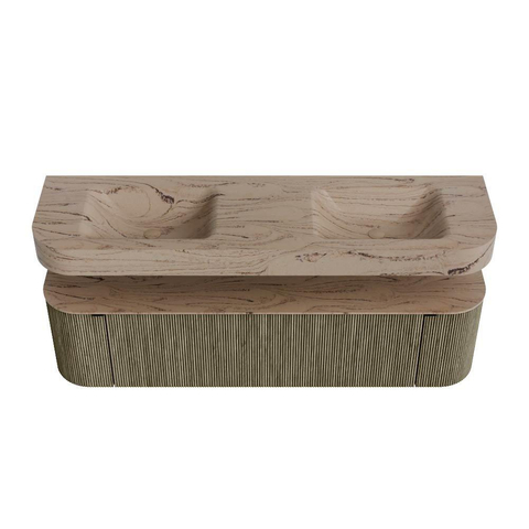 MONDIAZ THOR-DLUX 170cm meuble de salle de bains arrondi gauche + droite couleur Shadow avec 1 tiroir et 2 portes. Vasque suspendue CLOUD Double sans trou de robinet couleur Arena. SW1465831
