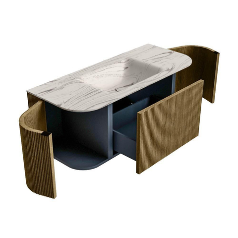 MONDIAZ KURVE-DLUX meuble de salle de bains 110cm arrondi gauche + droite couleur Dusk avec 1 tiroir et 2 portes. Lavabo CLOUD central 1 trou de robinet Nata. SW1434033