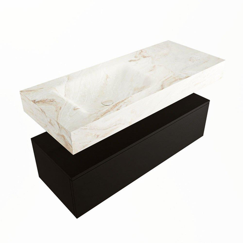 Mondiaz ALAN-DLUX Ensemble de meuble - 110cm - meuble Urban mat - 1 tiroir - Lavabo Cloud Frappe suspendu - vasque Gauche - 0 trous de robinet SW804690