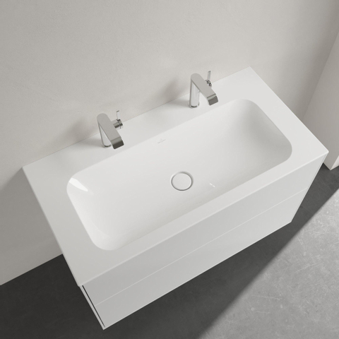 Villeroy & Boch Finion lavabo à poser sur meuble - avec 2 trous de robinet 100x50cm - ceramic+ sans trop-plein blanc SW106524