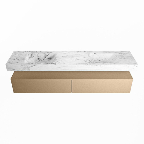 Mondiaz ALAN-DLUX Ensemble de meuble - 200cm - meuble Oro mat - 2 tiroirs - Lavabo Cloud Glace suspendu - vasque Gauche et droite - 0 trous de robinet SW805871