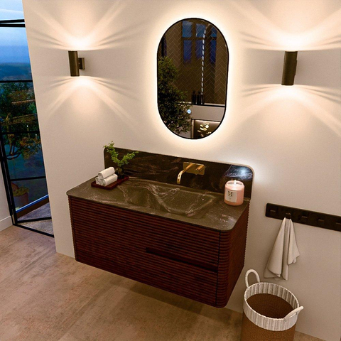 Mondiaz CIRO-DLUX Ensemble meuble de salle de bains - 110x45x50cm - Vasque solid surface Lava - 1 bassin à droite - sans trous de robinet - 2 tiroirs - Ruby SW1531581