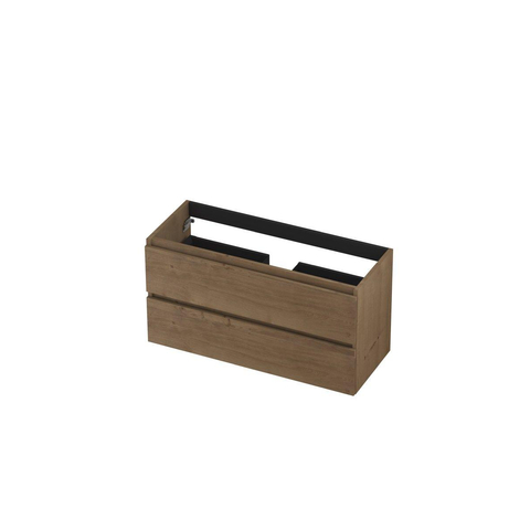 INK Wastafelonderkast - 100x40x52cm - 2 lades - greeploos - met houten keerlijst - MDF - Ash grey SW439197