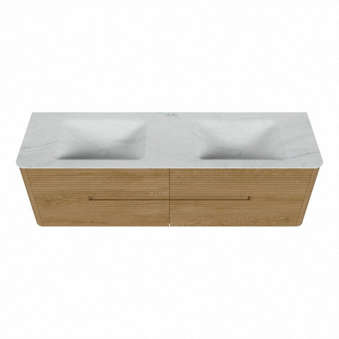Mondiaz CIRO-DLUX Badkamermeubelset - 160x45x50cm - Solid surface wastafel Opalo - 2 wasbak Dubbel - 2 kraangaten - 4 lades - Oak SW1531034