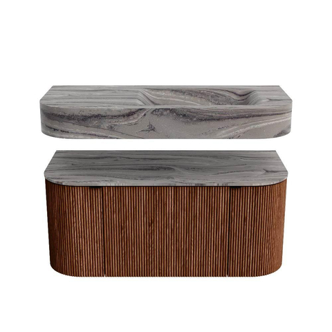 MONDIAZ THOR-DLUX 100cm meuble de salle de bains arrondi gauche + droite couleur Ruby avec 1 tiroir et 2 portes. Vasque suspendue CLOUD Droite sans trou de robinet couleur Sombra. SW1467626