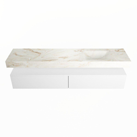 Mondiaz ALAN-DLUX Ensemble de meuble - 200cm - meuble Talc mat - 2 tiroirs - Lavabo Cloud Frappe suspendu - vasque Droite - 0 trous de robinet SW805317