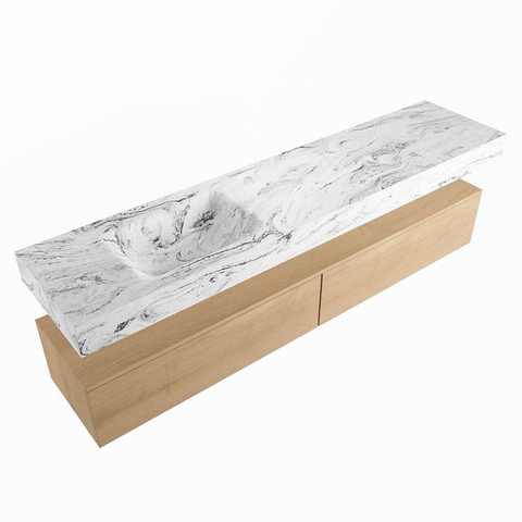 Mondiaz ALAN-DLUX Ensemble de meuble - 200cm - meuble Washed Oak mat - 2 tiroirs - Lavabo Cloud Glace suspendu - vasque Gauche - 1 trou de robinet SW808862