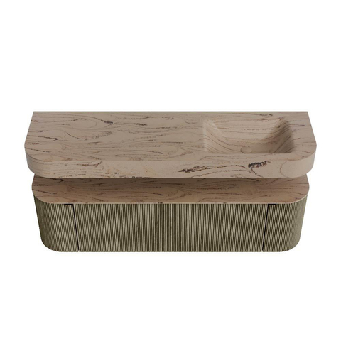MONDIAZ THOR-DLUX 160cm meuble de salle de bains arrondi gauche + droite couleur Shadow avec 1 tiroir et 2 portes. Vasque suspendue CLOUD Droite 1 trou de robinet couleur Arena. SW1465148
