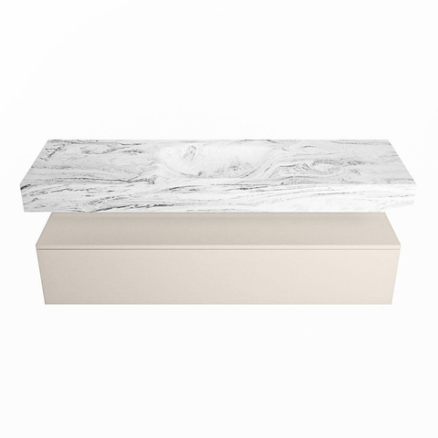 Mondiaz ALAN-DLUX Ensemble de meuble - 150cm - meuble Linen mat - 1 tiroir - Lavabo Cloud Glace suspendu - vasque Centre - 0 trous de robinet SW805783