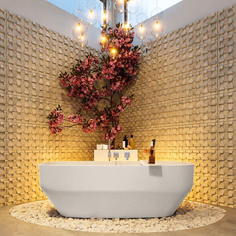 MONDIAZ STONE baignoire autoportante - 170x75cm - lin mat / talc (beige / blanc) SW491522