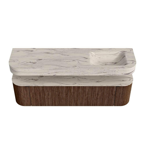 MONDIAZ THOR-DLUX Meuble de salle de bains - 170cm - arrondi gauche + droite - couleur Walnut - 1 tiroir - 2 portes - Vasque suspendue CLOUD droite sans trou de robinet - couleur Nata SW1465786