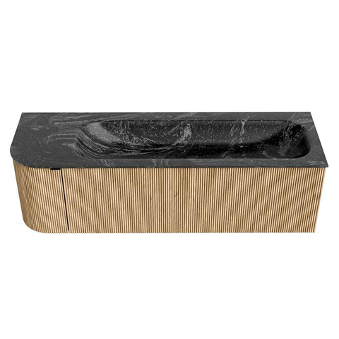MONDIAZ KURVE-DLUX meuble de salle de bains 145 cm avec module 25 L couleur Chêne avec 1 tiroir et 1 porte. Lavabo BIG LARGE à droite sans trou de robinet couleur Lava. SW1137172