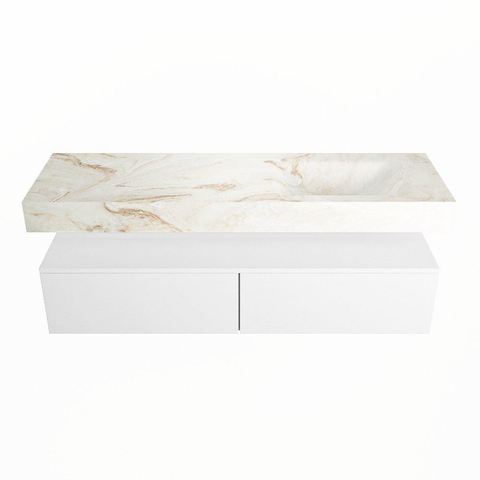 Mondiaz ALAN-DLUX Ensemble de meuble - 150cm - meuble Talc mat - 2 tiroirs - Lavabo Cloud Frappe suspendu - vasque Droite - 0 trous de robinet SW804987