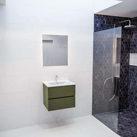 MONDIAZ VICA Ensemble de meuble salle de bain - 60cm - 2 tiroirs - lavabo Denia milieu - 1 trou de robinet - solid surface armée SW410093