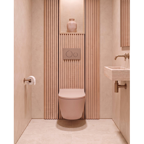 QeramiQ Dely Swirl Pack WC - 36.3x51.7cm - réservoir encastré Geberit UP720 Duofix Sigma - abattant mince - plaque de déclenchement taupe - boutons ronds - beige SW1413174