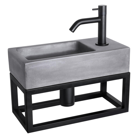 Differnz Ravo pack lave-mains – 38,5 x 18,5 x 25 cm – béton gris foncé – robinet courbé noir mat – avec cadre noir SW373229