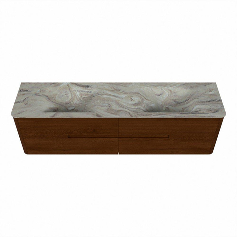 Mondiaz CIRO-DLUX Badkamermeubelset - 180x45x50cm - Solid surface wastafel Glace - 2 wasbak Dubbel - zonder kraangaten - 4 lades - Ruby SW1531689