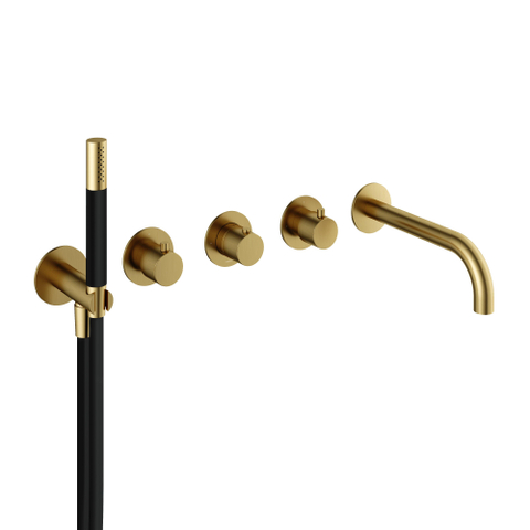 Hotbath Cobber Inbouw bad thermostaat - met 2 stopkranen - met uitloop geborsteld messing - PVD - (goud) SW237478