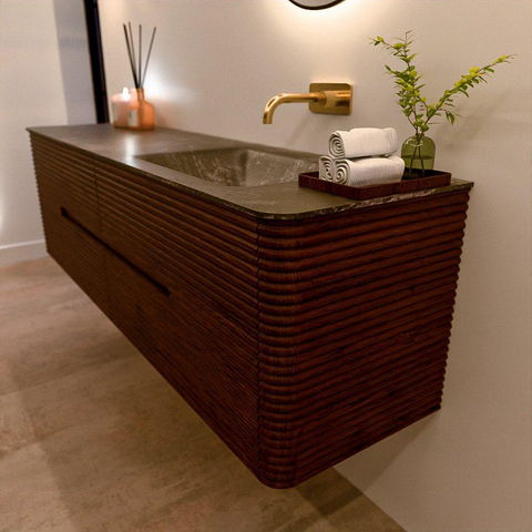 Mondiaz CIRO-DLUX Badkamermeubelset - 170x45x50cm - Solid surface wastafel Lava - 1 wasbak Rechts - zonder kraangaten - 4 lades - Ruby SW1531507