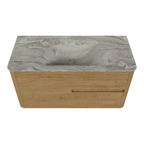 Mondiaz CIRO-DLUX Ensemble de meubles de salle de bains - 100x45x50cm - Plan vasque solid surface Glace - 1 vasque centrale - 1 trou de robinet - 2 tiroirs - Chêne SW1530810
