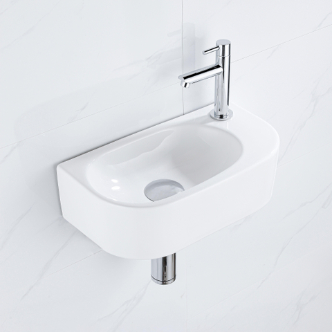 QeramiQ Fuente pack lave-mains – demi-rond – 40 x 21,5 x 12 cm – perçage à droite – robinet chromé SW1232783