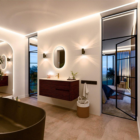 Mondiaz CIRO-DLUX Meuble de salle de bains - 120x45x50cm - Plan vasque solid surface Ostra - 1 vasque à gauche - 1 trou de robinet - 2 tiroirs - Ruby SW1531865