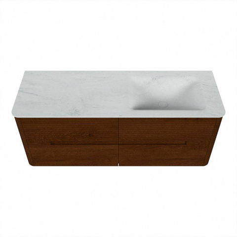 Mondiaz CIRO-DLUX Meuble de salle de bains ensemble - 130x45x50cm - Plan vasque solid surface Opalo - 1 vasque à droite - 1 trou de robinet - 4 tiroirs - Ruby SW1531654