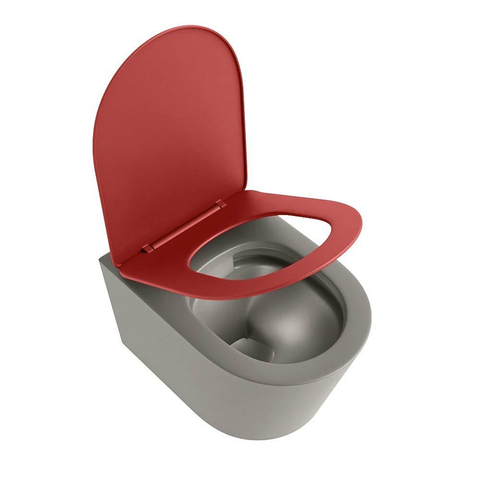 Mondiaz LAVIE hangtoilet – spoelrandloos – 36 x 53 cm – met softclose zitting – Smoke (lichtbruin), zitting Fire (rood) SW1208667