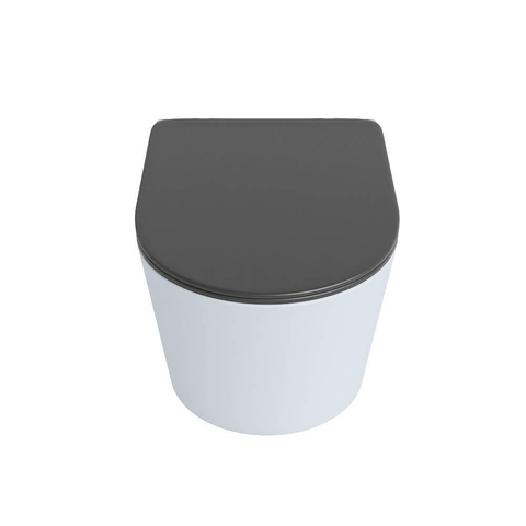 Mondiaz LAVIE hangtoilet – spoelrandloos – 36 x 53 cm – met softclose zitting – Clay (lichtblauw/grijs), zitting Dark grey (grijs) SW1208598