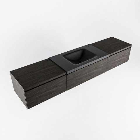 MONDIAZ BUKLA 200cm meuble de salle de bains avec module 60 couleur Dark Brown avec 3 tiroirs. Lavabo CLOUD au milieu 1 trou de robinet couleur Urban. SW1382195