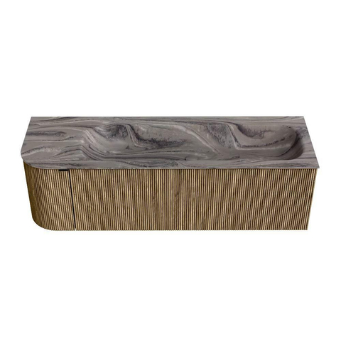 MONDIAZ KURVE-DLUX meuble de salle de bains 145cm arrondi à gauche couleur Dusk avec 1 tiroir et 1 porte. Lavabo BIG LARGE à droite 1 trou de robinet Sombra. SW1433874
