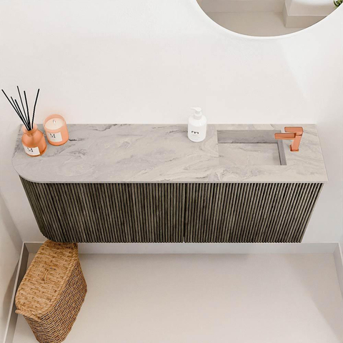 Mondiaz JOYA-DLUX Meuble de salle de bains 101,6cm - arrondi gauche couleur Shadow - Vasque FAYE position Droite 1 trou de robinet couleur Glace SW1422787