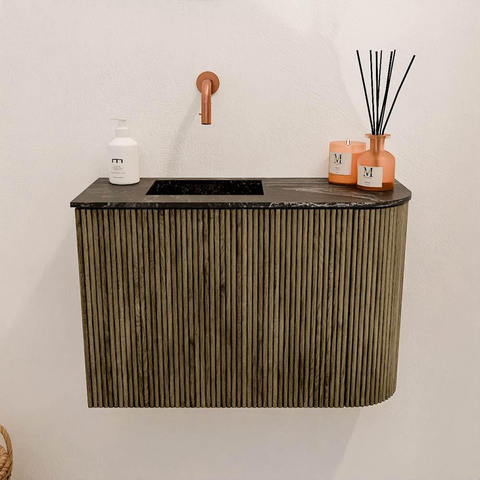 Mondiaz JOYA-DLUX 61.6cm toiletmeubel - ronding rechts kleur Dusk - Wastafel FAYE positie Links Zonder kraangat kleur Lava. SW1423291