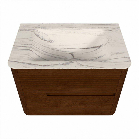 Mondiaz CIRO-DLUX Badkamermeubelset - 70x45x50cm - Solid surface wastafel Nata - 1 wasbak Midden - 1 kraangat - 2 lades - Ruby SW1531802