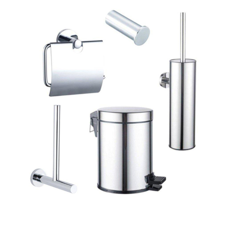 Fortifura Calvi Toiletaccessoireset 5-delig - toiletrolhouder - reserverolhouder - toiletborstelhouder - handdoekhaak - pedaalemmer - hoogglans chroom SW1478235