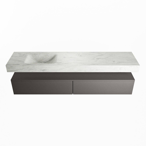 Mondiaz ALAN-DLUX Ensemble de meuble - 200cm - meuble Dark grey mat - 2 tiroirs - Lavabo Cloud Opalo suspendu - vasque Gauche - 0 trous de robinet SW806430