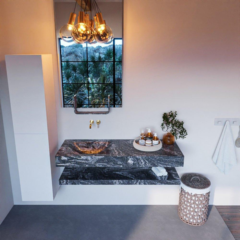 Mondiaz ALAN-DLUX Ensemble de meuble - 130cm - meuble Lava mat - 0 tiroirs - Lavabo Cloud Lava suspendu - vasque Gauche - 0 trous de robinet SW808958