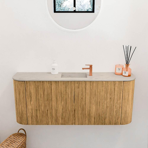 Mondiaz JOYA-DLUX 103.2cm toiletmeubel - ronding links en rechts kleur Oak - Wastafel FAYE positie Midden 1 kraangat kleur Opalo. SW1422228