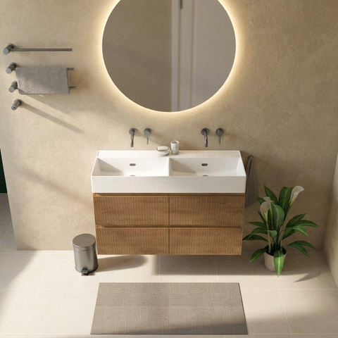 Saniclass Holz Atelier Badkamermeubelset - 120x45x72cm - Legend keramische wastafel mat wit - 2 wasbakken - zonder kraangaten - 4 lades - mat eiken natural (hout) SW1596144