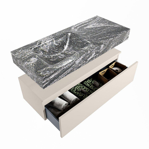 MONDIAZ ALAN - DLUX Badkamermeubelset - 110cm - onderkast - Linen - 1 lade - vrijhangende wastafel - wasbak links - 0 kraangaten - Lava SW808219