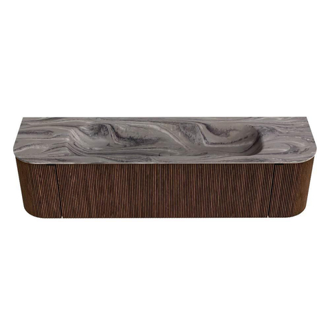 MONDIAZ KURVE-DLUX 170cm badmeubel ronding Links + Rechts kleur Walnut met 1 lade en 2 deuren. Wastafel BIG LARGE Midden zonder kraangat Sombra. SW1433682