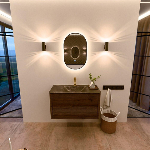 Mondiaz CIRO-DLUX Badkamermeubelset - 90x45x50cm - Solid surface wastafel Lava - 1 wasbak Midden - 1 kraangat - 2 lades - Dusk SW1533061